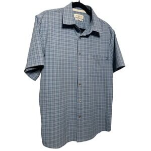 Purnell Santa Barbara Work Wear Mens Blue Plaid Short Sleeve Button Down Shirt M